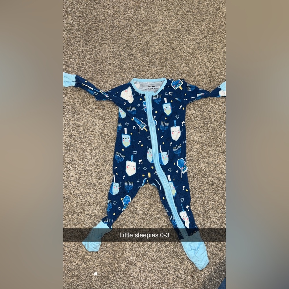 Little Sleepies Blue Kids Footie with Holiday Prints